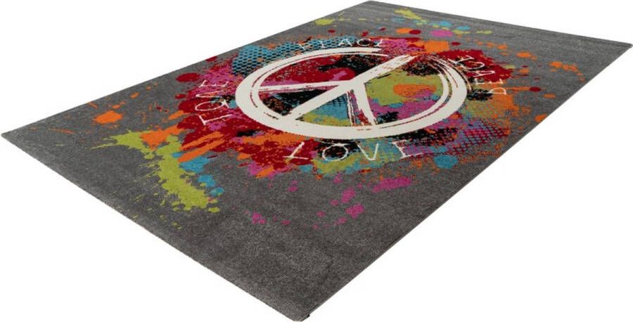 Lalee Freestyle vloerkleed- artistiek karpet- kleurrijk- hip en trendy- love peace dessin- grafeti- ps5- kunst- vlinder tapijt- 160x230 cm multi kleuren grijs groen pink picasso