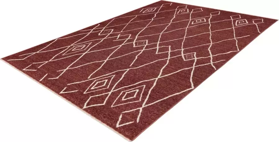 Lalee Hoogpolig vloerkleed agadir ruitendesign scandinavish berber style terra bordeau rood 80x150