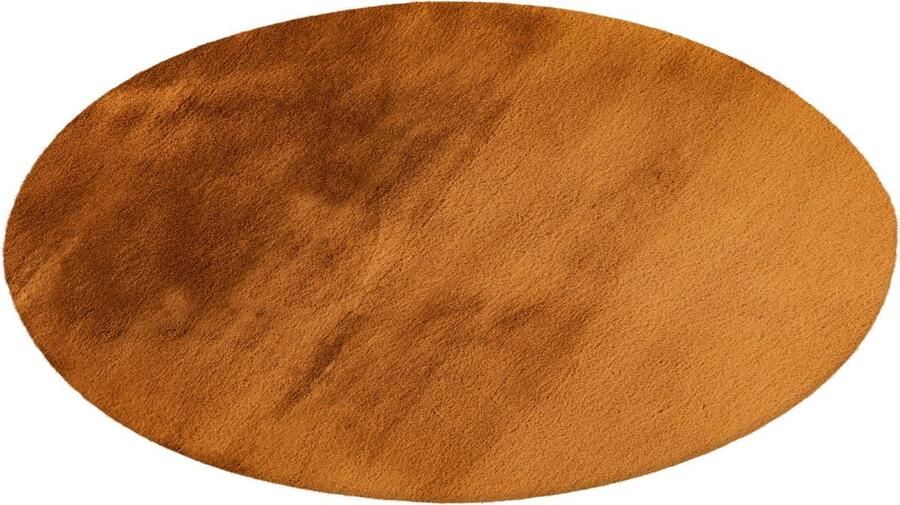 Lalee Heaven ronde Vloerkleed Tapijt – Karpet Hoogpolig Superzacht Fluffy Shiny- Silk look- rabbit- ROND 120x120 cm amber bruin
