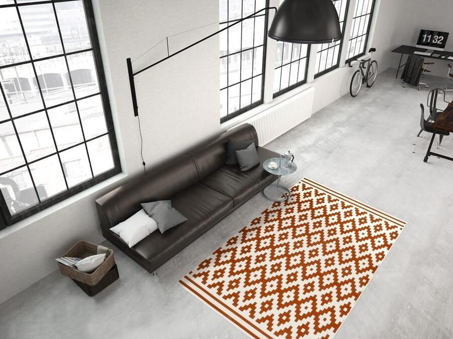 Lalee laagpolig vloerkleed met geometrisch diamantontwerp 160 x 230 Oranje