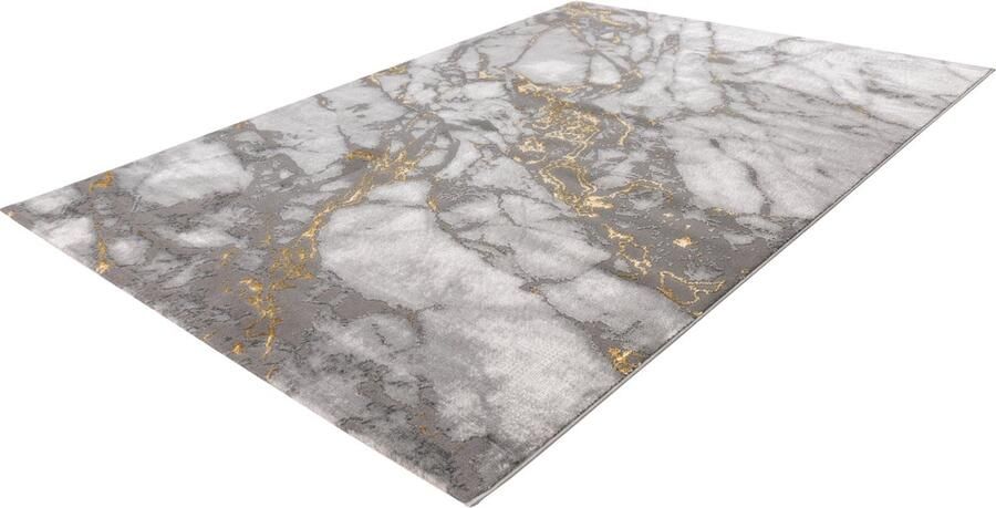 Tapijtenmagazijn Lalee Marmaris Vloerkleed Superzacht Shiny 3D effect Marmerlook betonlook Tapijt laag polig Karpet maat 120x170 cm zilver goud