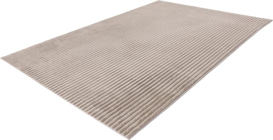 Lalee Plush Japandi Vloerkleed Superzacht gestreept Karpet Tapijt hoog laag polig effen Fluffy 80x150 cm taupe