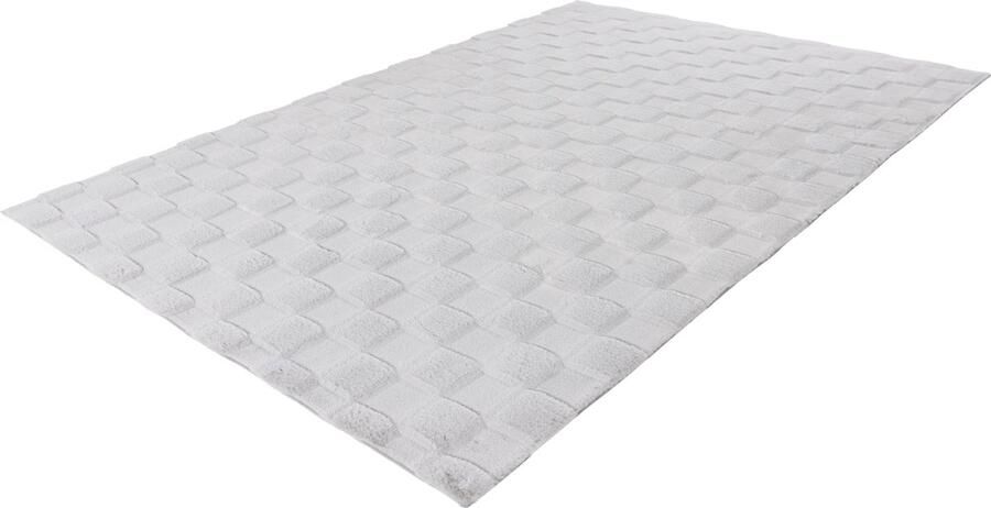 Lalee Soul 3d Vloerkleed Tapijt – Karpet Hoogpolig Superzacht nieuwe trend comfy Fluffy 3d blokjes- rabbit- 80x150 cm zilver grijs