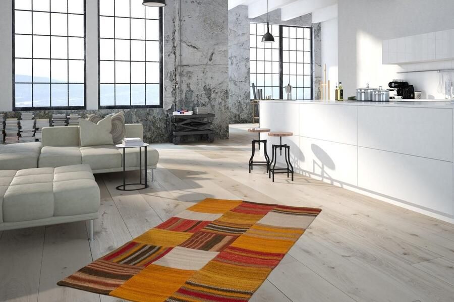 Lalee Wollen vloerkleed in Patchwork-Design – Jacquard-Kilim 160 x 230 Terracotta