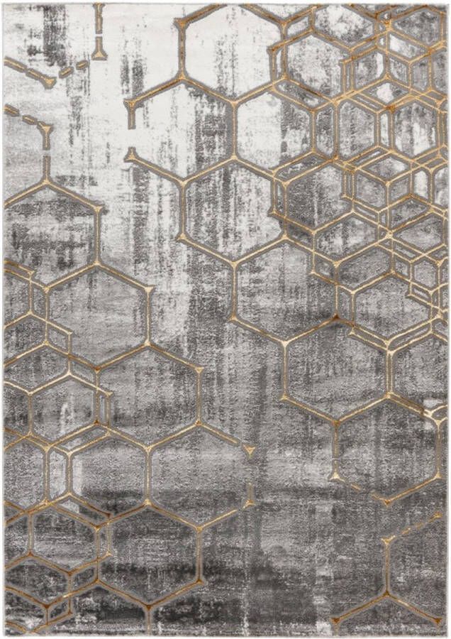 Lalee Marmaris Modern Vloerkleed Laagpolig Gold Tapijt Karpet Nieuwe Collectie 2024 Hoogwaardige Kwaliteit 80x150 cm