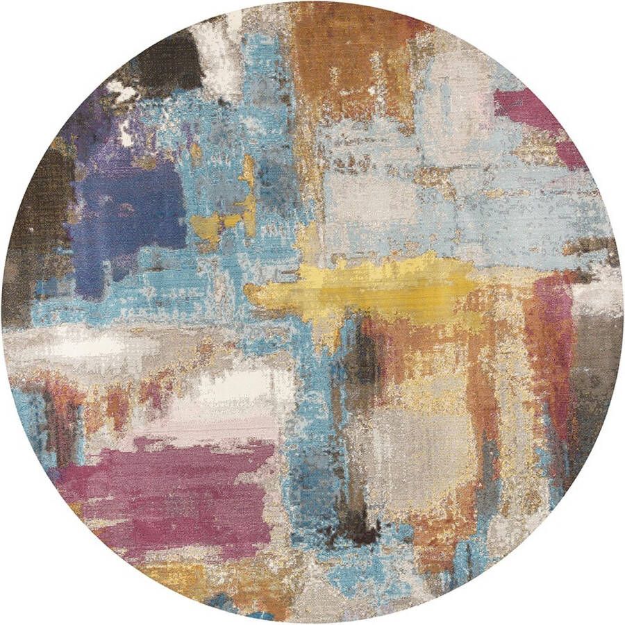 'merkloos'' Lalee Picasso Artisan vloerkleed industrieel vintage laagpolig trendy multi kleuren 200x200cm ROND
