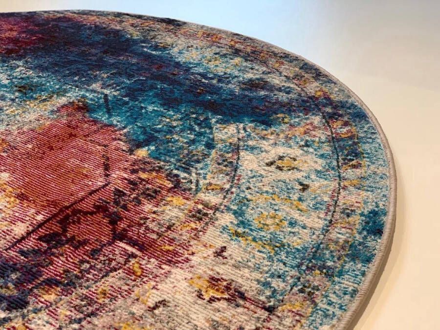 'merkloos'' Lalee Picasso Heriz vloerkleed vintage laagpolig trendy multi kleuren 133x133 CM ROND