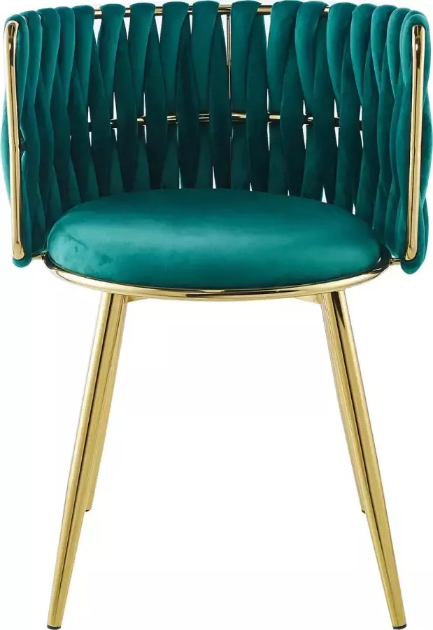 Litecommerce Floraya Set 2 eetkamerstoelen knoopdesign Mila Groen Goud Fluweel Draagvermogen 150KG