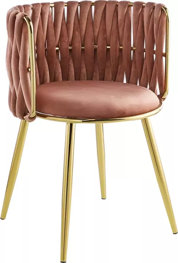 LaleeAvenue Floraya Set 2 eetkamerstoelen knoopdesign Mila Roze Goud Fluweel Draagvermogen 150KG - Foto 2