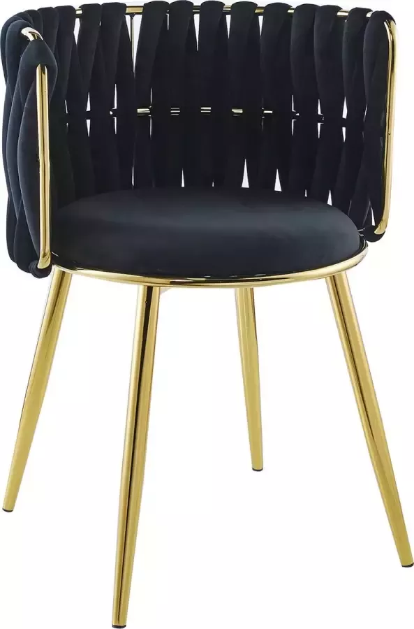 Litecommerce Floraya Set 2 eetkamerstoelen knoopdesign Mila Zwart Goud Fluweel Draagvermogen 150KG - Foto 2