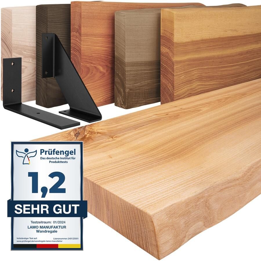 LAMO Manufaktur houten wandplank met natuurlijke rand Basic wandplank Natuurlijk Wit 70cm LW-01-A-002-70LW