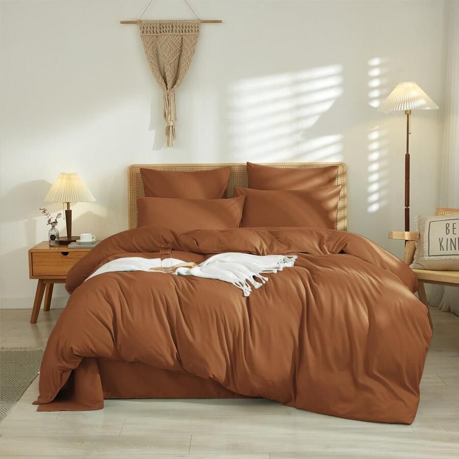 La'Moussawi Beddengoed 135 x 200 cm karamelbruin effen patroon beddengoedset effen modern zachte premium microvezel dekbedovertrek 135 x 200 cm eenpersoonsbed en kussensloop 80 x 80 cm met