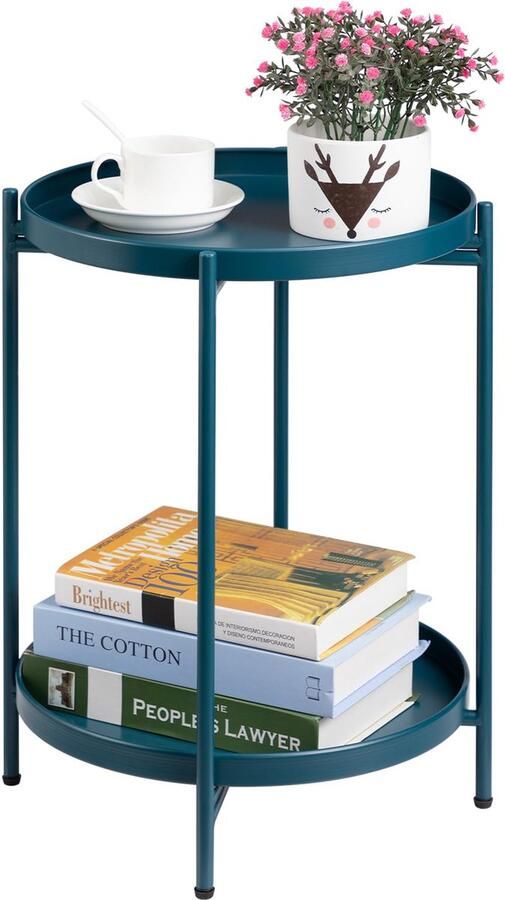 La'Moussawi Binnen- en Buitengebruik Metalen Ronde Tafel Met Afneembaar Dienblad in Pauwgroen