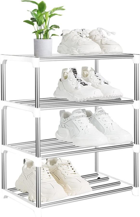 La'Moussawi Compact en Stapelbaar Schoenenrek met Vier Niveaus voor Ruimtes