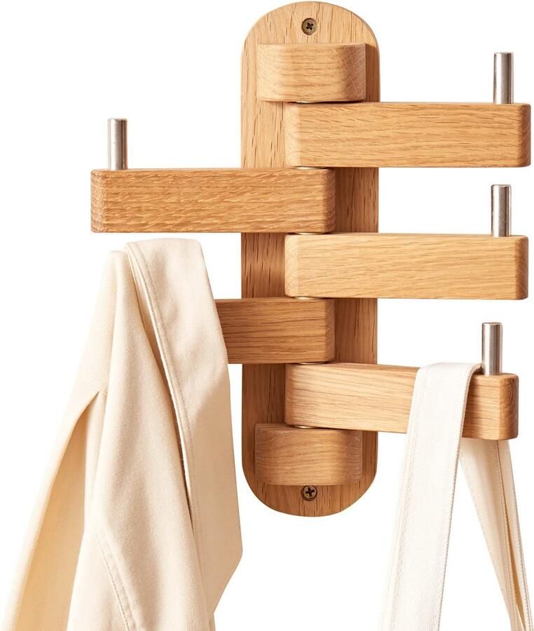 La'Moussawi Elegant en Functioneel Eiken Wandgarderobe met 5 Draaibare Haken voor Ruimtes