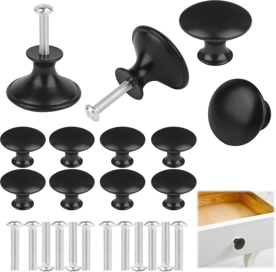 La'Moussawi Elegante Zwarte Meubelknoppen Set van 12 met Roestvrij Stalen Afwerking en Schroeven
