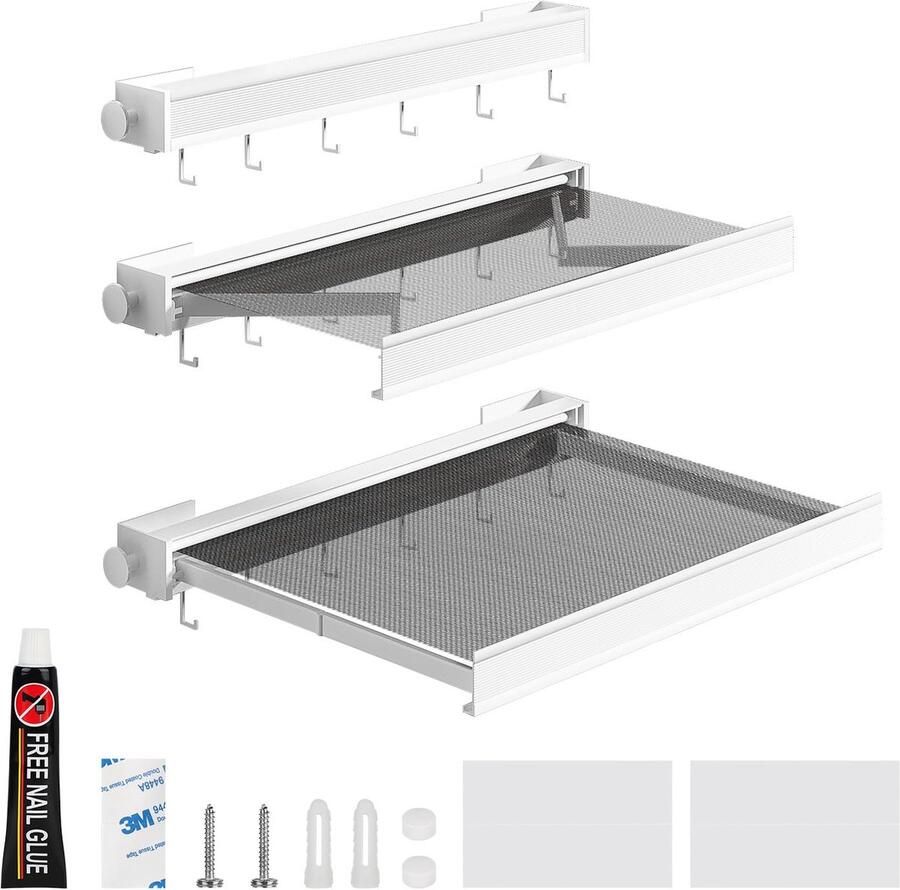 La'Moussawi en Ruimtebesparend Uittrekbaar Droogrek voor Muurmontage zonder Boren