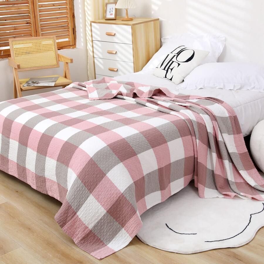 La'Moussawi Extra Grote Zachte en Ademend Katoenen Dekken met Klassiek Ruitpatroon voor Bank en Bed