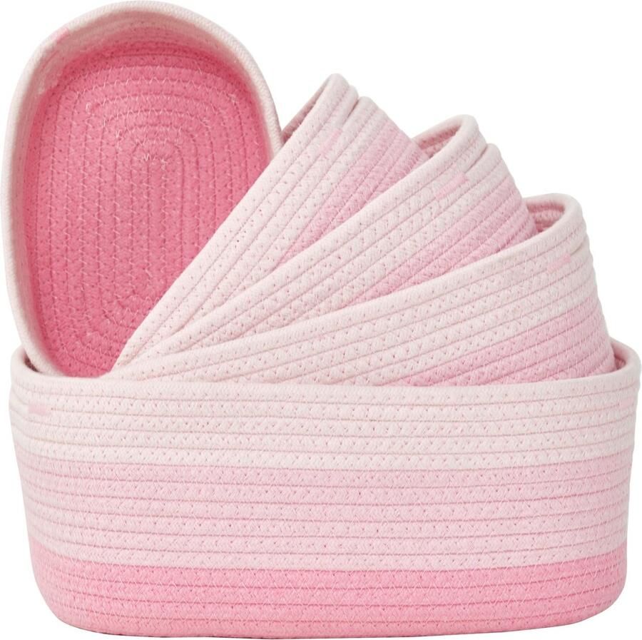 La'Moussawi Handgemaakte Vlechtwerk Opbergmanden Set van 5 in Zacht Roze Kleurverloop voor Elke Kamer