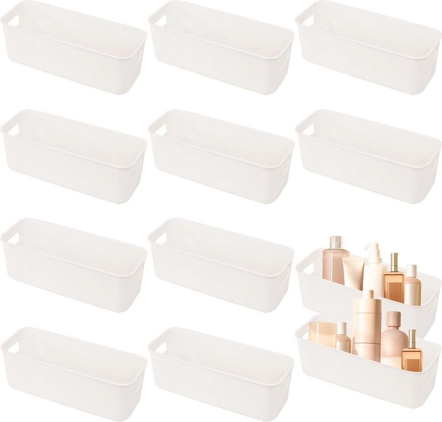 La'Moussawi Handige Set van Tien Witte Kunststof Opbergmanden met Handgrepen voor Ruimtes