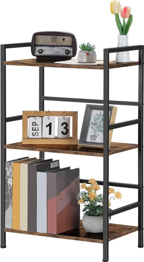 La'Moussawi Industrieel Vrijstaand Opbergrek met Drie Niveaus voor Woonkamer Kantoor en Slaapkamer