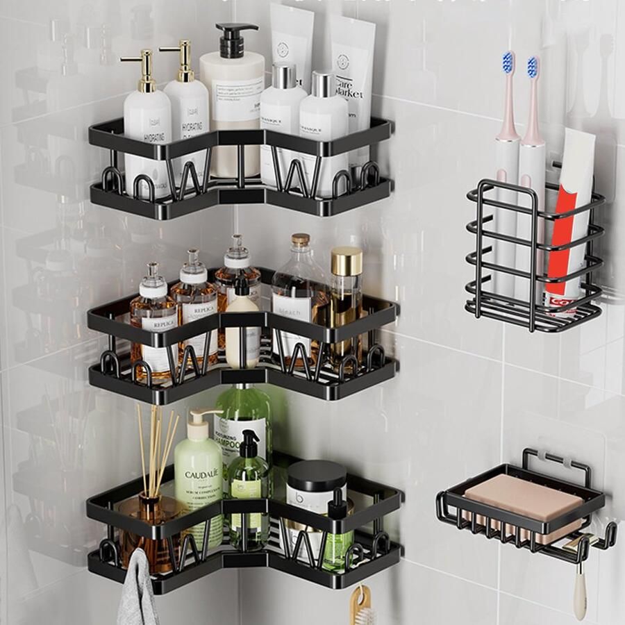 La'Moussawi Innovatieve Doucherekken Set met Sterke Hechting voor Badkameropslag zonder Boren