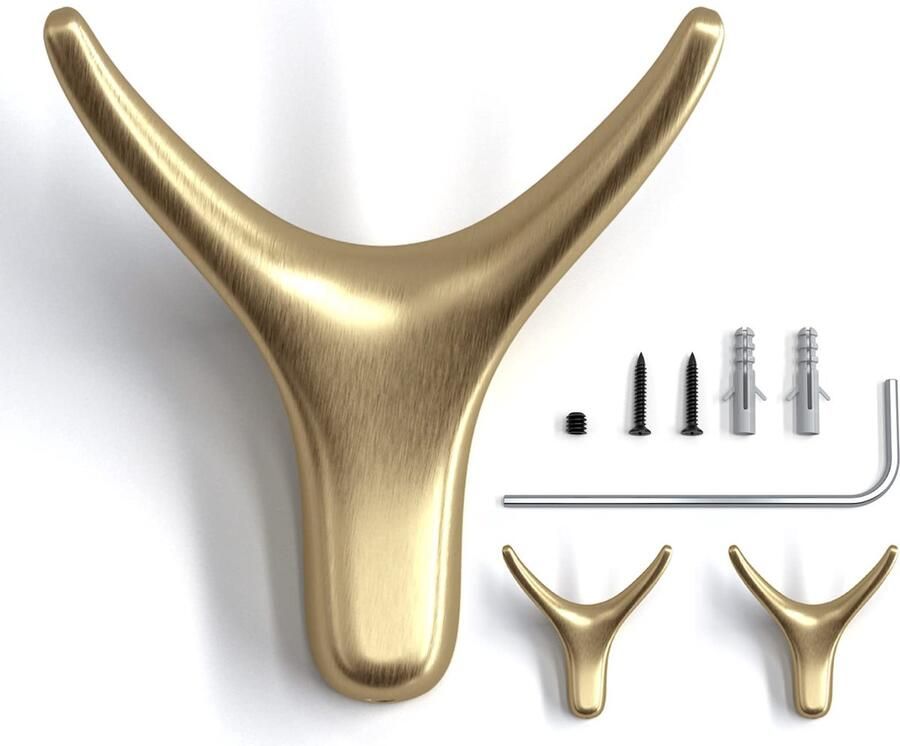 La'Moussawi Klassieke Metalen Wandhaken voor Verschillende Ruimtes in Huis 3 Stuks Goudkleurig Geborsteld