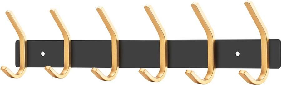 La'Moussawi Klassieke Zwart-Gouden Wandhaken voor Keuken Badkamer en Hal met 6 Haken