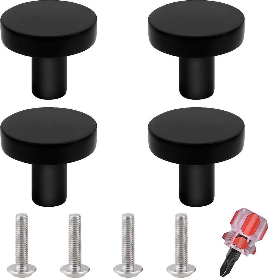 La'Moussawi Klassieke Zwarte Ronde Kastknoppen van Hoogwaardige Zinklegering voor Meubels Set van 4 Stuks