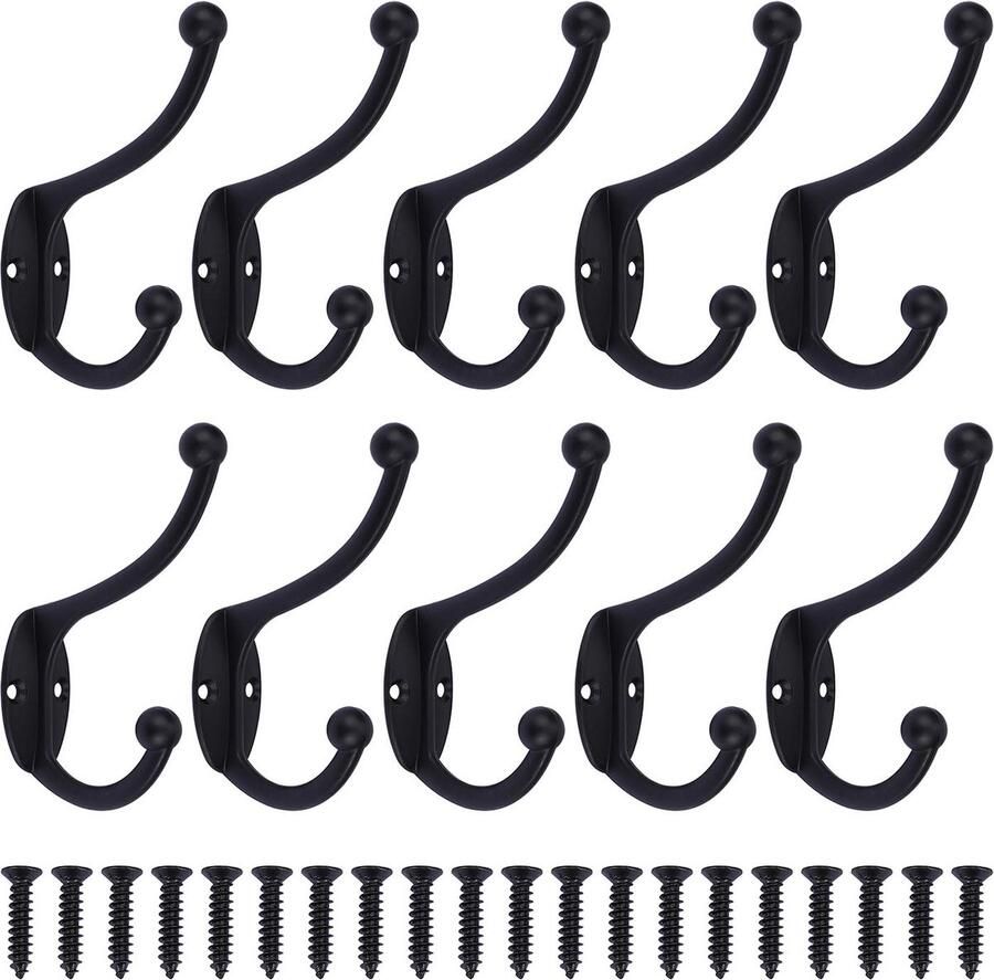 La'Moussawi Klassieke Zwarte Wandhaken Set van 10 voor Keuken en Badkamer