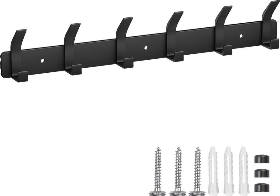 La'Moussawi Kledinghaken voor Wandmontage met 6 Zelfklevende en Schroefbare Haken in Stijlvol Zwart Ontwerp