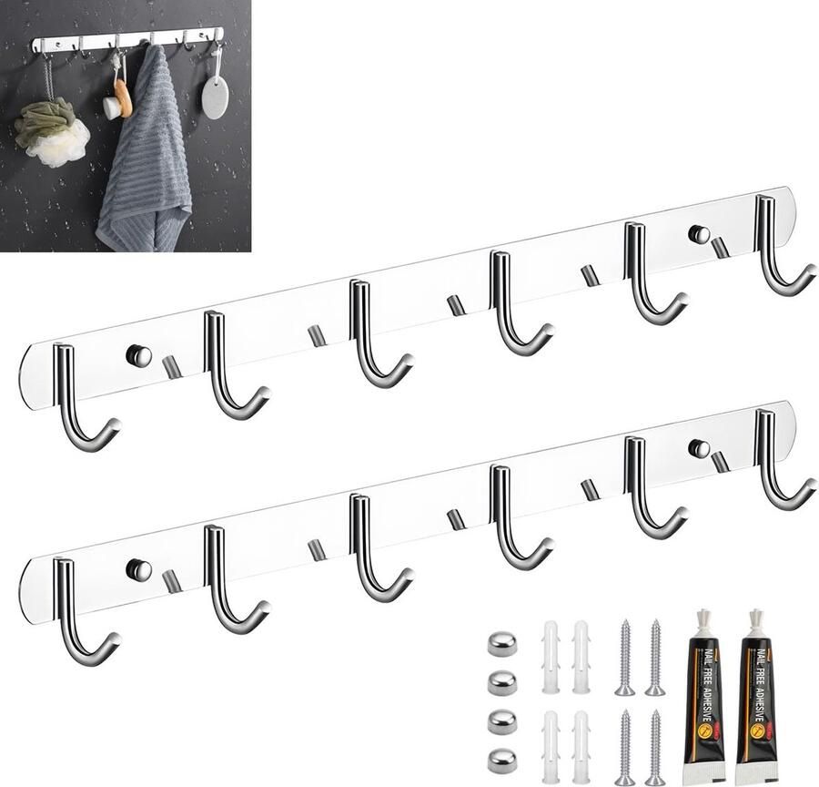 La'Moussawi Kledinghaken Wandmontage Set van 2 met 6 Multifunctionele Haken voor Ruimtes