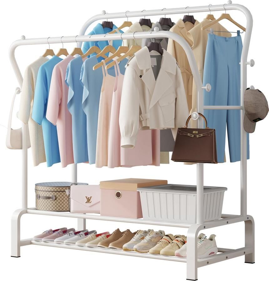 La'Moussawi Kledingrek met Dubbele Rails en Schoenenrekken voor Organisatie in Slaapkamer