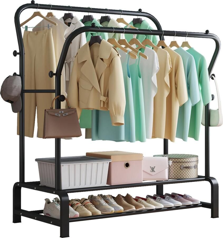 La'Moussawi Kledingrek met Dubbele Rails en Veelzijdige Opslagoplossingen voor Slaapkamers