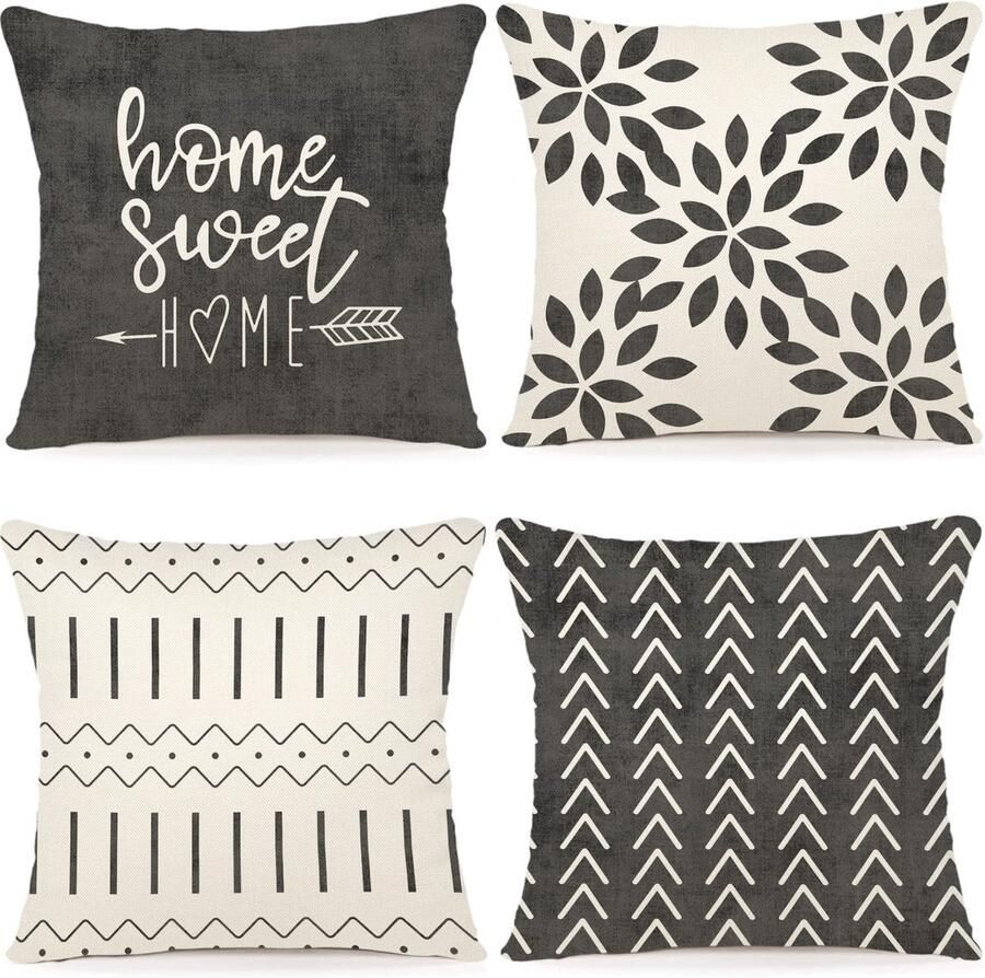 La'Moussawi Kleurrijke Linnen Kussenhoezen Set van 4 voor Bank Tuinbed of Slaapkamer 45x45 cm