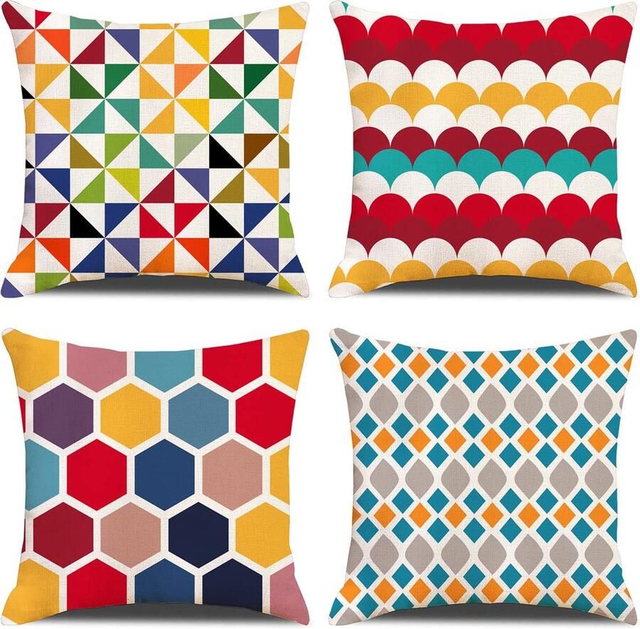 La'Moussawi Kleurrijke Set van 4 Decoratieve Kussenhoezen voor Bank Auto en Slaapkamer 45x45 cm