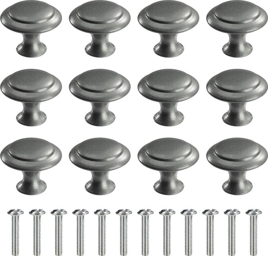 La'Moussawi Luxe Ronde Meubelknoppen Set voor Kast en Lade in Donkergrijs 12 Stuks