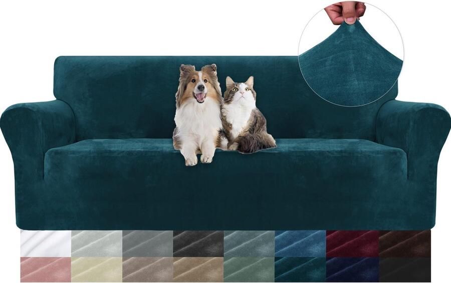 La'Moussawi Luxueuze Fluwelen 3-Zits Bankhoes met Stretch en Antislip Bescherming in Donkergroen