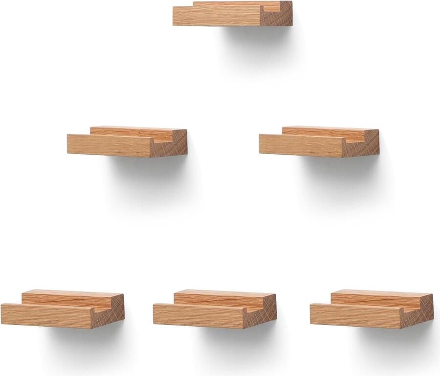 La'Moussawi Massieve Eikenhouten Wandplanken voor Stijlvolle LP Presentatie en Opslag Set van 6