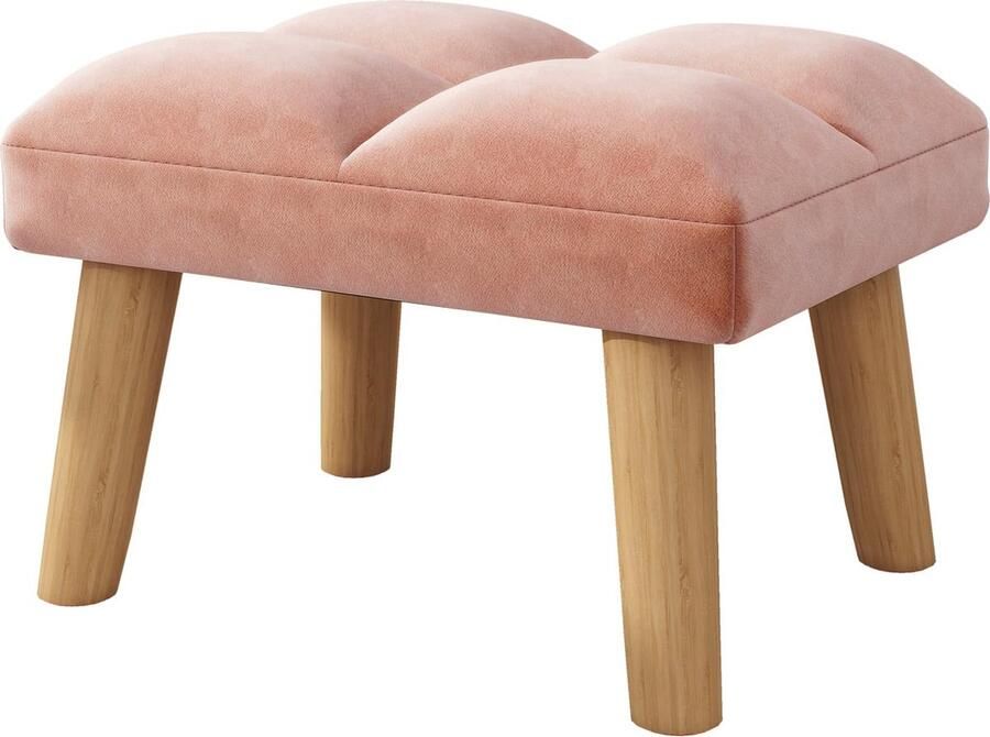 La'Moussawi Moderne Fluwelen Voetenbank Kruk met Houten Poten voor Woonkamer en Slaapkamer