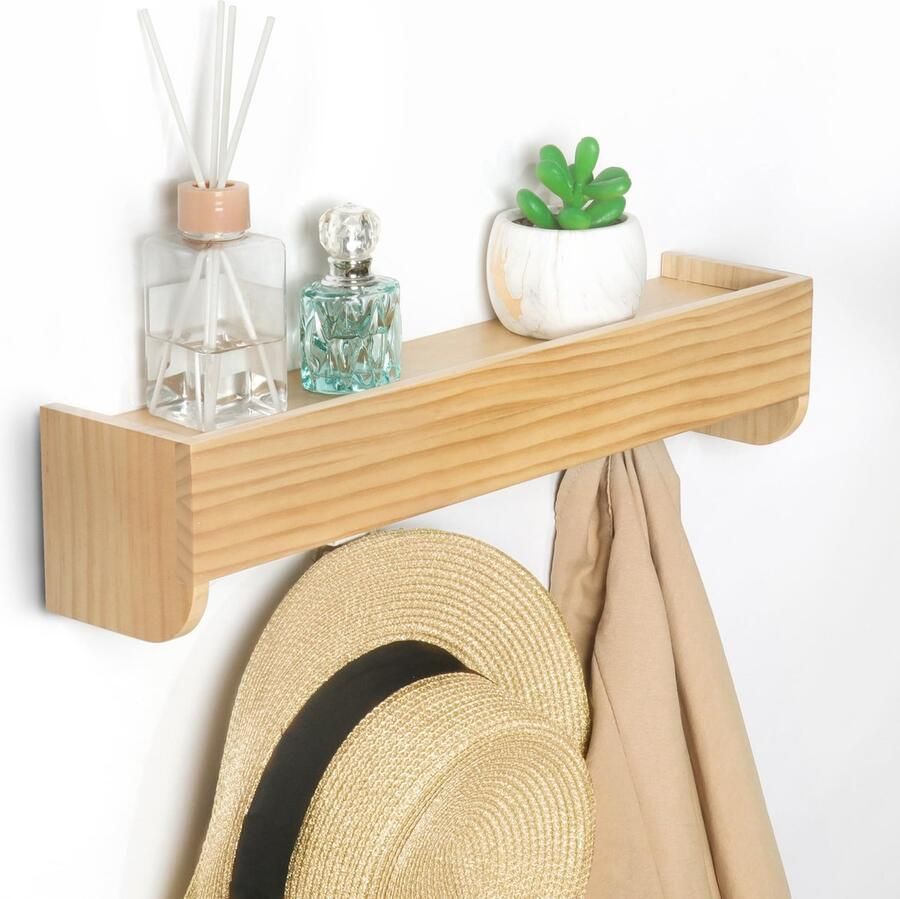 La'Moussawi Moderne Wandkapstok met Houten Plank en Verborgen Haken voor Ruimtes