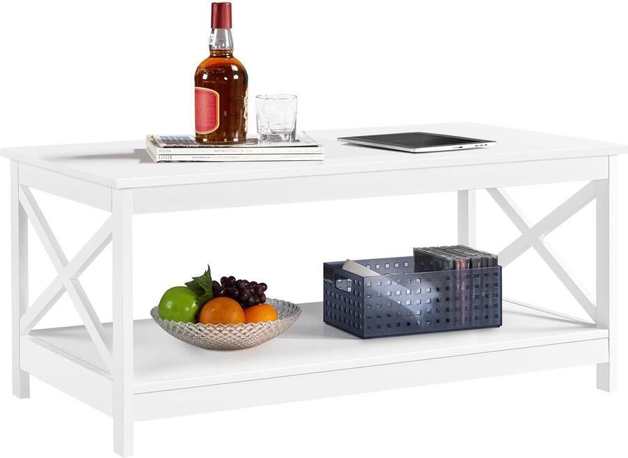 La'Moussawi Moderne Woonkamertafel met X-vormige Steun en Twee Planken voor Multifunctioneel Gebruik