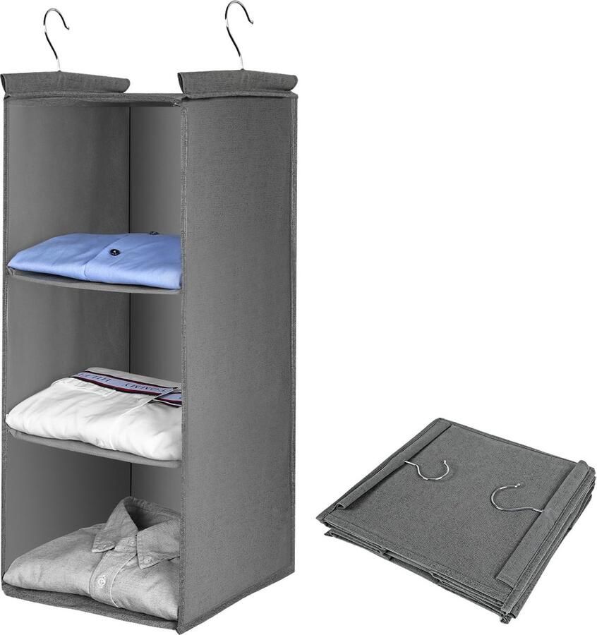 La'Moussawi Opvouwbare Hangende Kastorganizer met Drie Ruime Opbergvakken en Metalen Haken