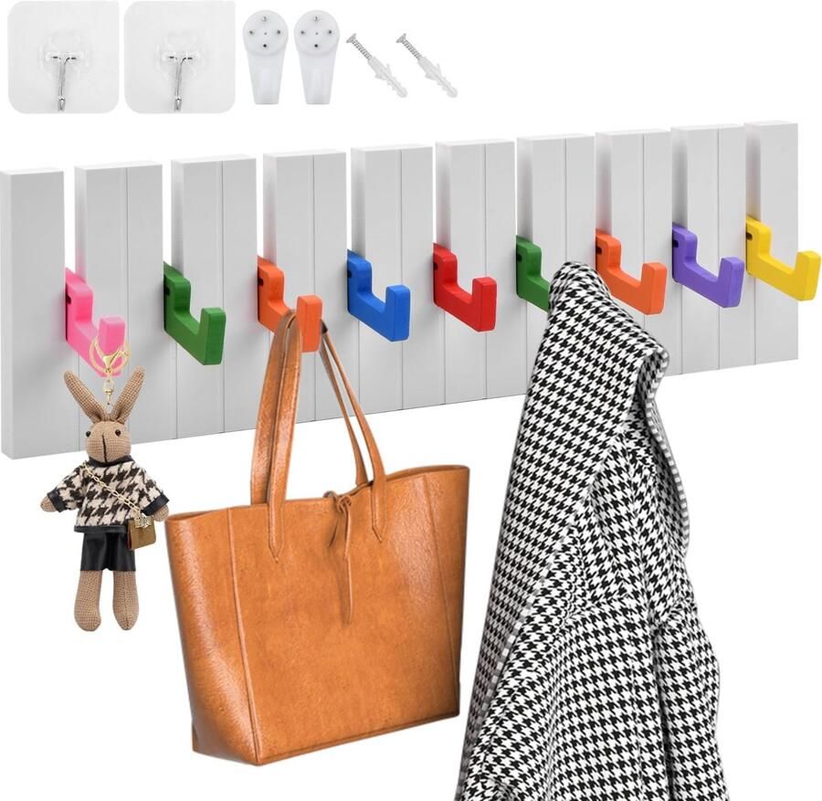 La'Moussawi Opvouwbare Kleurrijke Wandhaken met 9 Haken voor Ruimtes