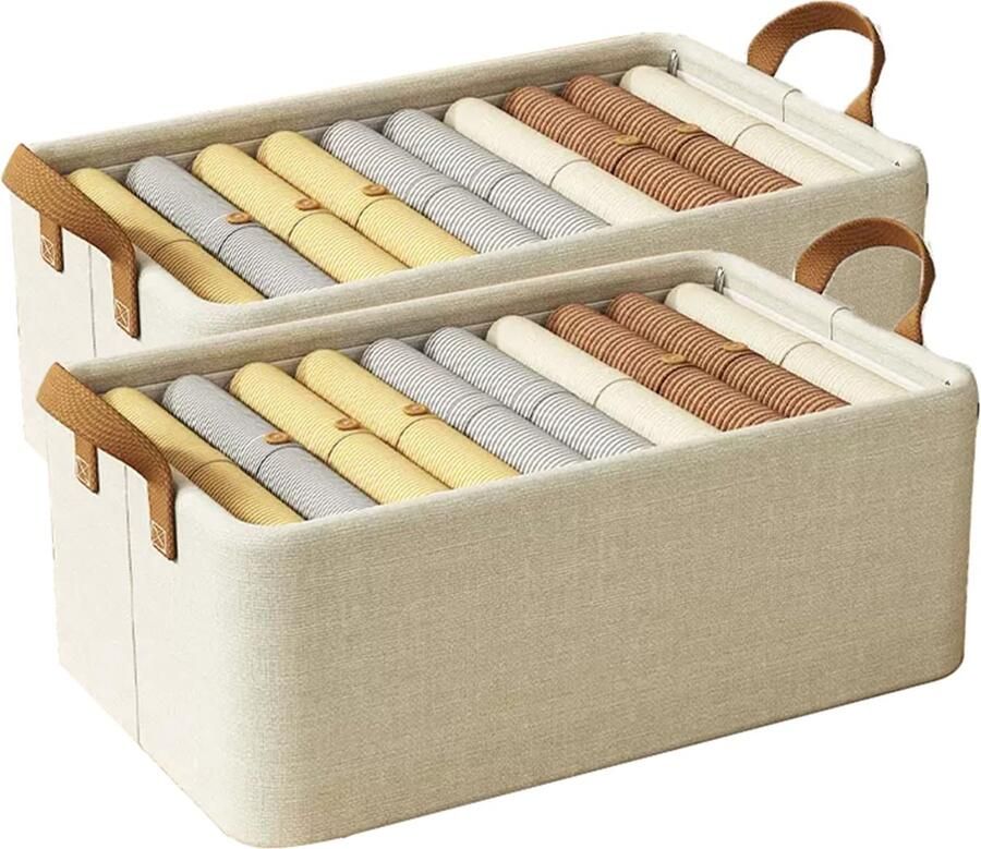 La'Moussawi Opvouwbare Opbergdozen met Handvat 2-pack van 18 Liter Beige