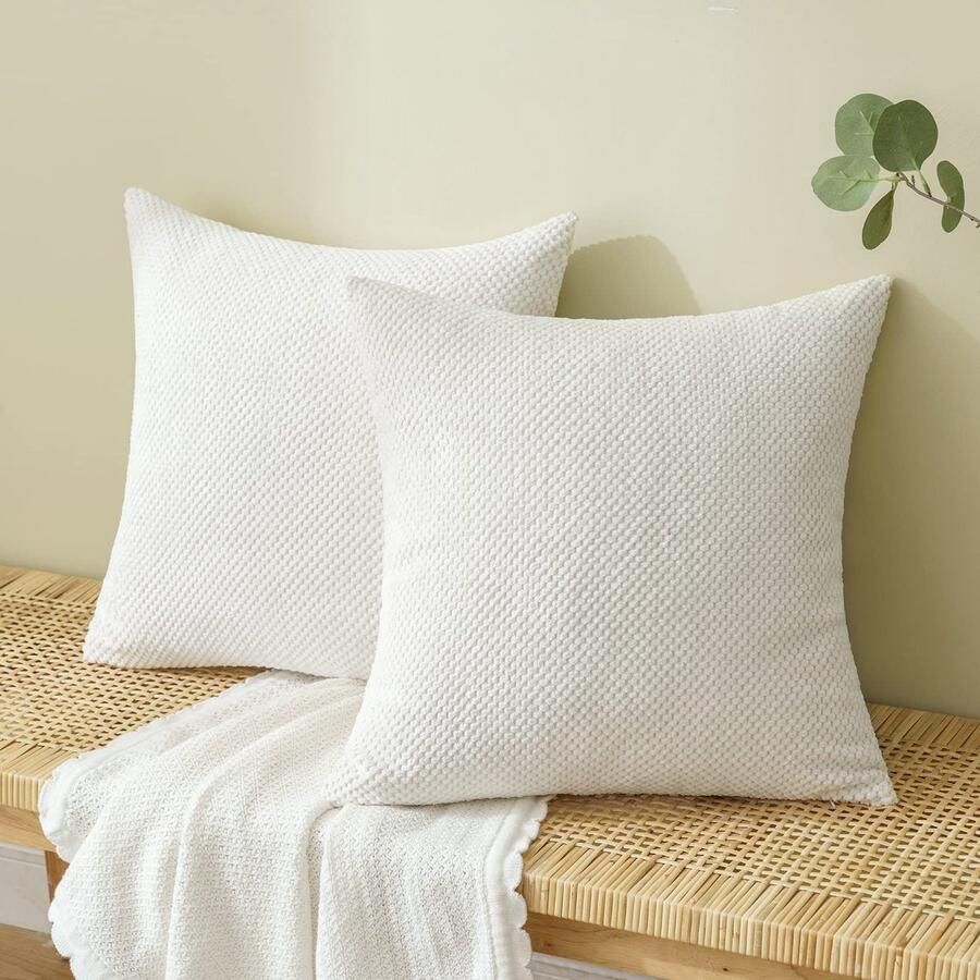 La'Moussawi Set van 2 Fluwelen Decoratieve Kussenhoezen voor Bank en Woonkamer 40 x 40 cm Wit