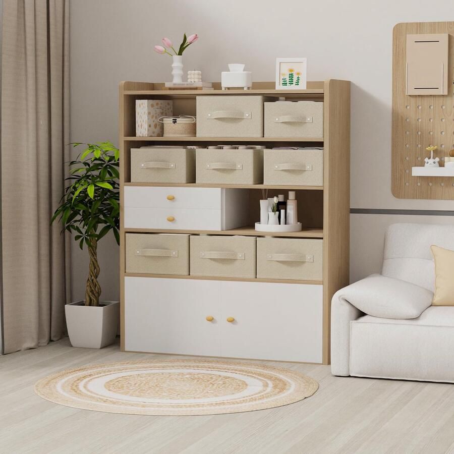 La'Moussawi Set van 2 Grote Opvouwbare Stoffen Opbergmanden met Handgrepen voor Plank en Kast