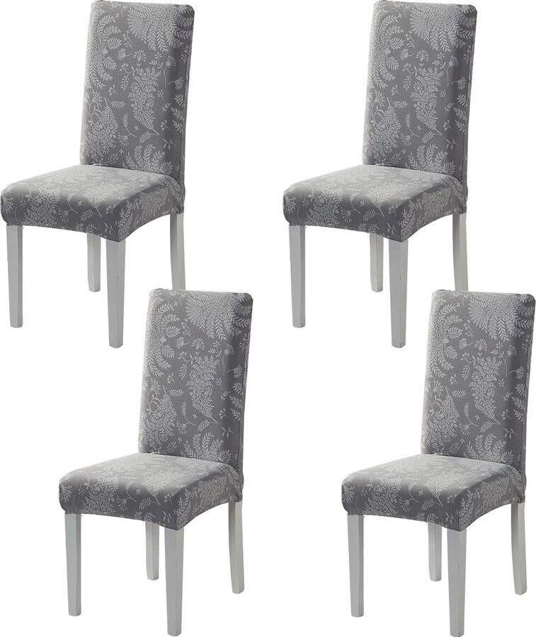 La'Moussawi Set van 4 Elastische Stoelhoezen voor Eetkamerstoelen met Bladpatroon