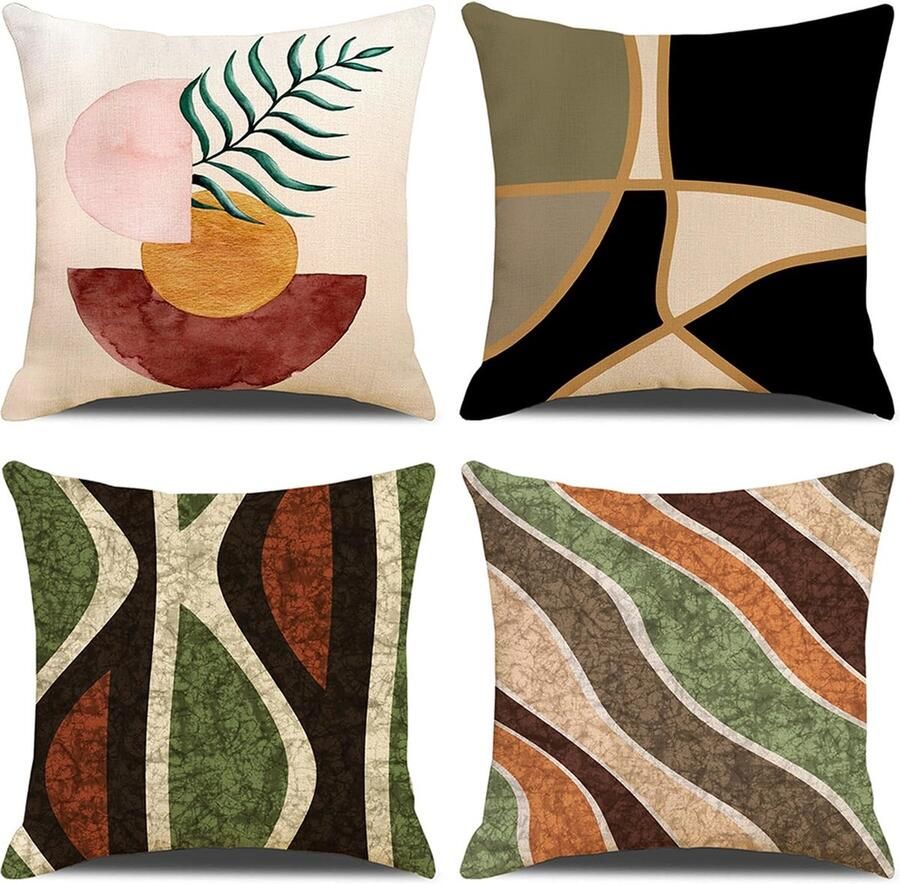 La'Moussawi Set van 4 Stijlvolle Kussenhoezen in Katoen-Linnen voor Bank en Slaapkamer 45x45 cm