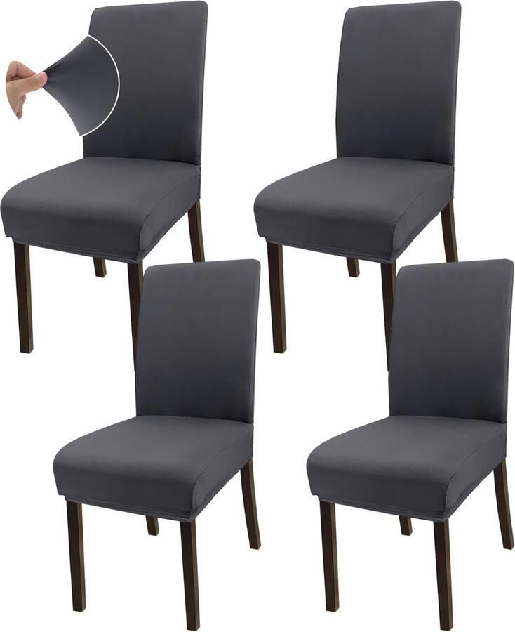 La'Moussawi Set van 4 Super Rekbare Stoelhoezen voor Eetkamerstoelen met Luxe Microvezel Stof
